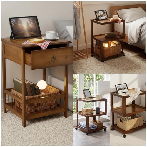 Bamboo side table narrow desk - side,