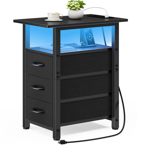 Black nightstand with charging - nightstand,