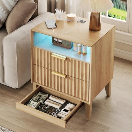 Fluted led nightstand - w,
